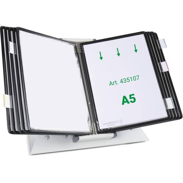 Tischständer A5 grau Metall mit 10 Sichttafeln schwarz