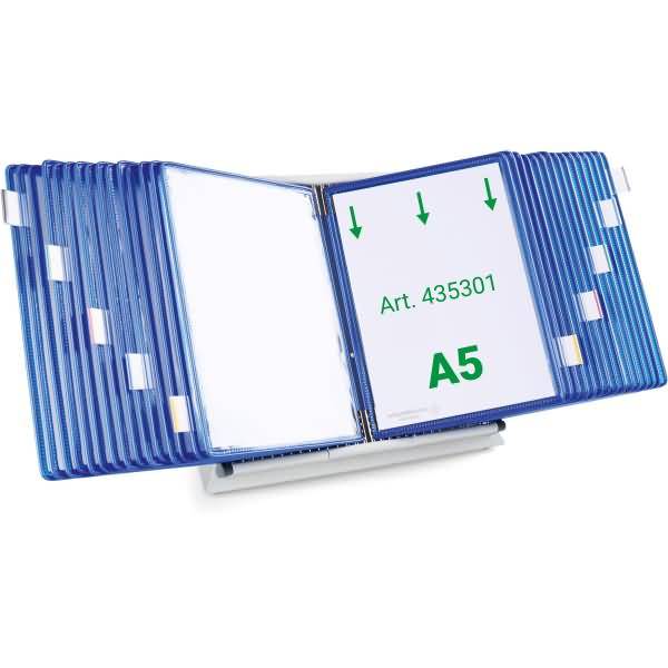 Wandsichttafelsystem Pult A5 grau Metall mit 30 Sichttafeln A5 blau