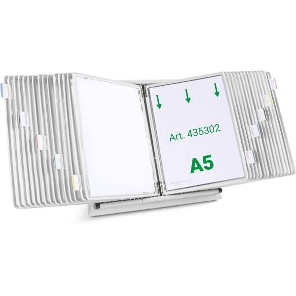 Wandsichttafelsystem Pult A5 grau Metall mit 30 Sichttafeln A5 weiß