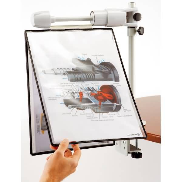 Universaldrehständer Revo leer mit Schraubzwinge und Arm für max. 10 Sichttafeln aller Formate