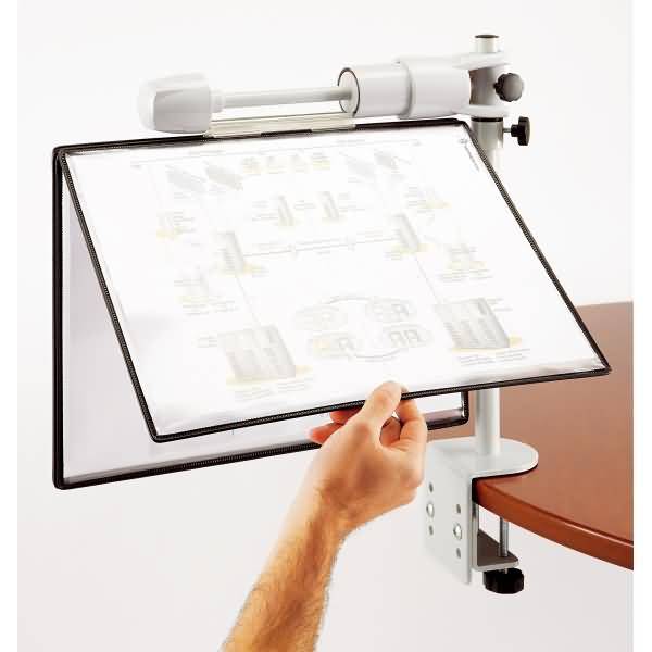 Universaldrehständer Revo leer mit Schraubzwinge und Arm für max. 10 Sichttafeln aller Formate