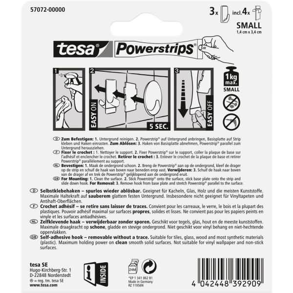 Klebehaken Powerstrips S Eckig Kunststoff Weiß VE=3 Stück