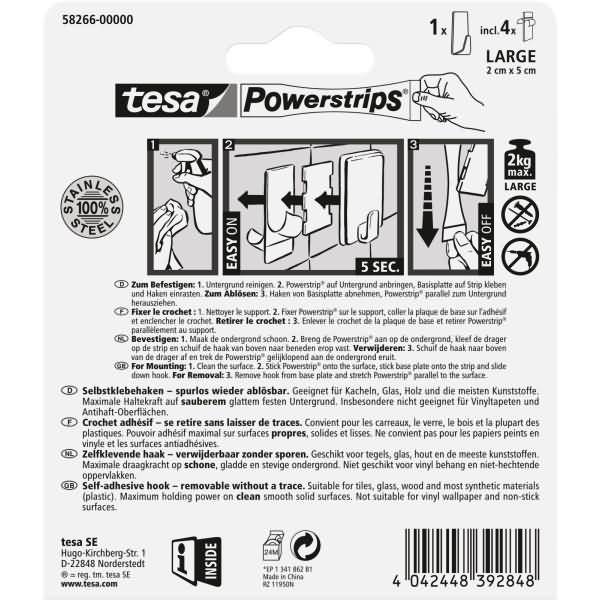 Klebehaken Powerstrips L Edelstahl rechteckig