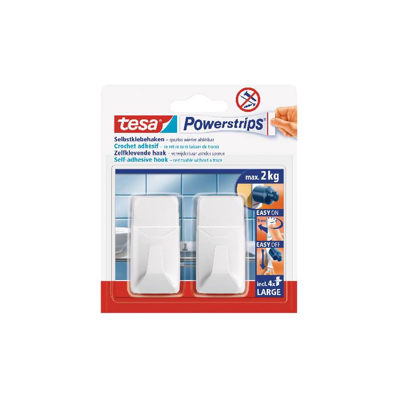 tesa Powerstrips Haken LARGE Rechteck, weiß