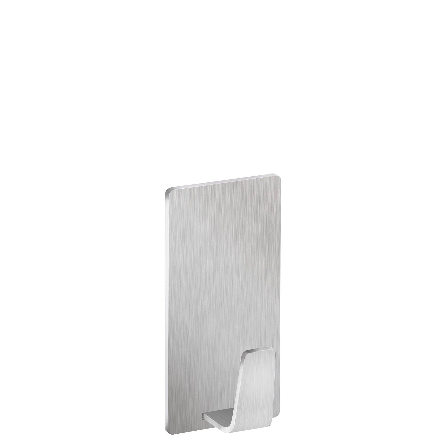 Silbernes Bürstenpanel mit gebürsteter Metalloberfläche und kleinem L-förmigem Ständer am unteren Rand, dargestellt vor einem einfachen weißen Hintergrund.