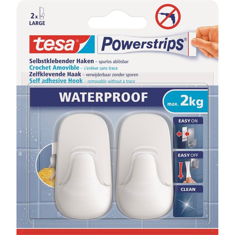 tesa Powerstrips Haken WATERPROOF Large Plastik, weiß