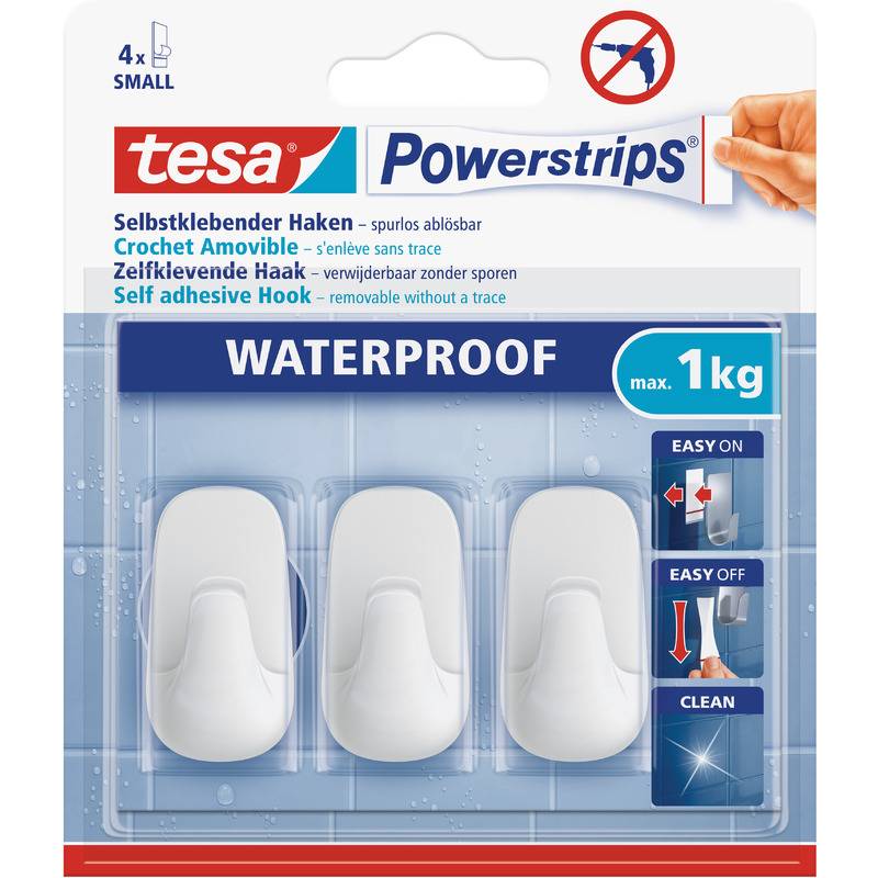 tesa Powerstrips Haken WATERPROOF Small Plastik, weiß