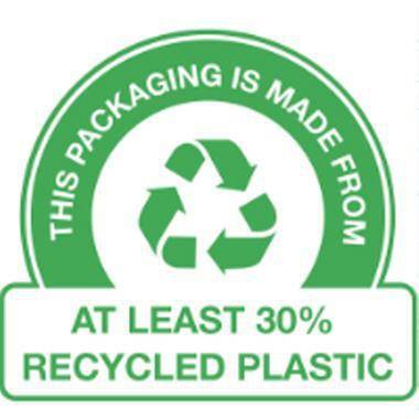 Grünes Recycling-Etikett mit Symbol und Text 