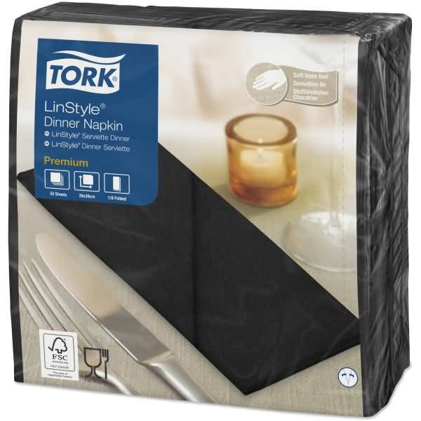Dinnerservietten Premium LinStyle 39x39cm 1/8 Falz 1-lagig schwarz VE=50 Stück