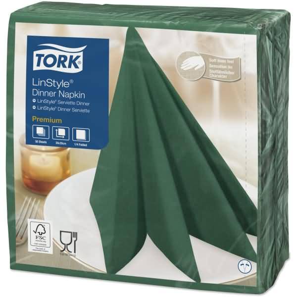 Dinnerservietten Premium LinStyle 39x39cm 1/4 Falz 1-lagig piniengrün VE=50 Stück