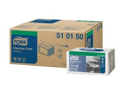 Zwei Tork-Reinigungstuch-Pakete, eine große Pappe mit der Bezeichnung 51 01 50 und ein kleineres verpacktes Paket mit der Bezeichnung 51 01 00, auf weißem Hintergrund dargestellt.