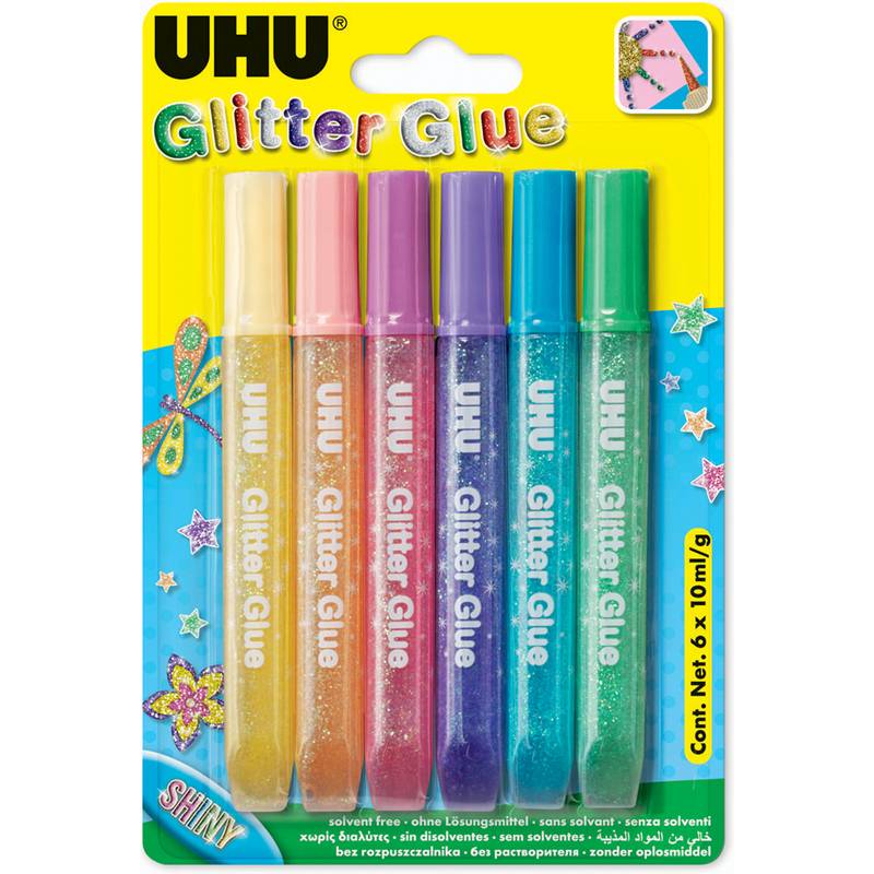 UHU Glitter Glue Shiny, Glitzerkleber, Mehrfarbig, 6 Farben, Junge/Mädchen, China, 6 Stück(e)