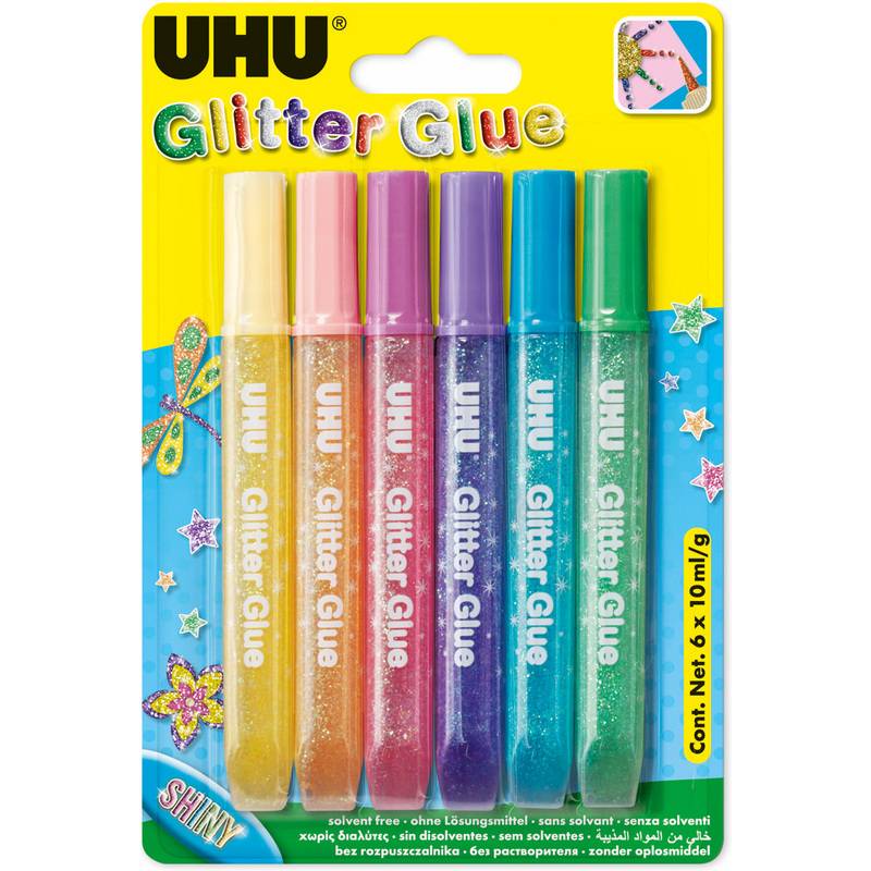 UHU Glitzerkleber Glitter Glue Shiny, Inhalt: 6 x 10 ml