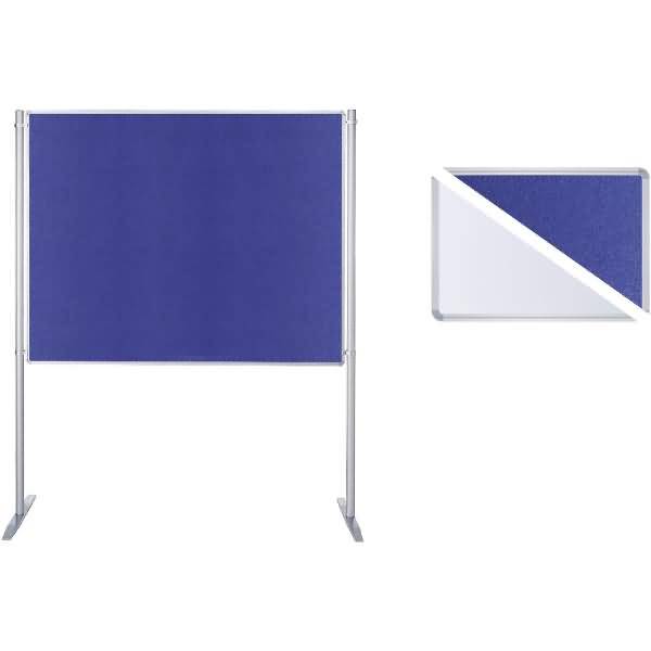Stellwand-Set Grundelement Stabfuß beidseitig Fair/Filz B2000xH1200mm weiß/blau