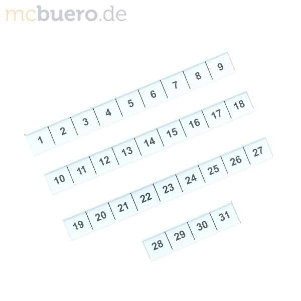 Skala mit Tageszahlen 1-31 magnetisch 620x20mm Strichabstand 20mm