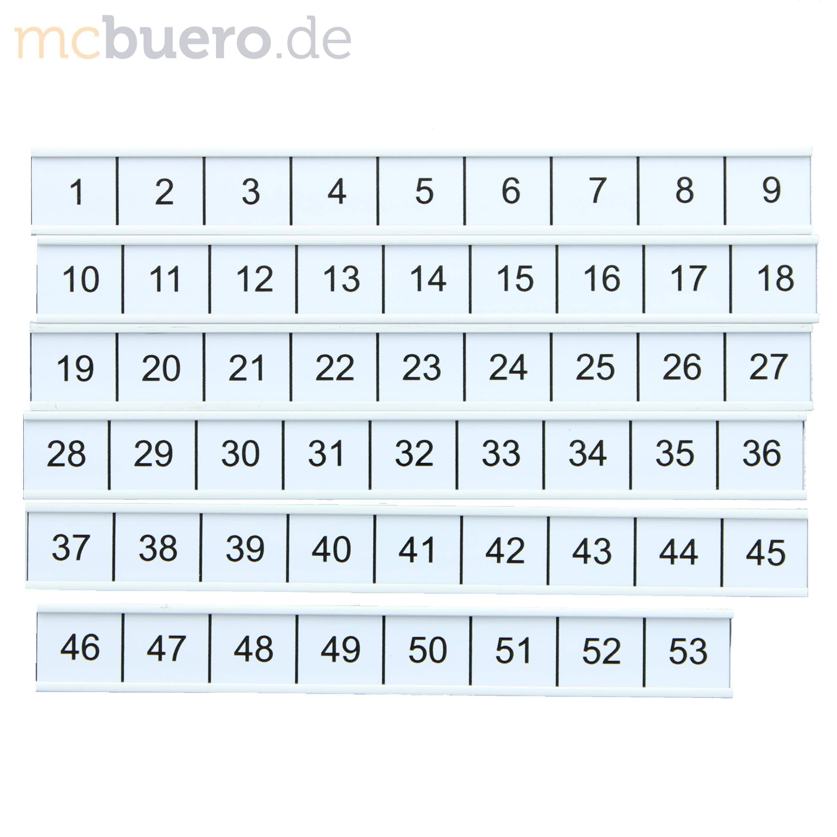 Skala mit Wochenzahlen 1-53 magnetisch 1060xH20mm Strichabstand 20mm