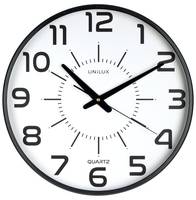 Analoge Wanduhr zeigt etwa 10:10 an, mit schwarzen Ziffern und Zeigern auf weißem Zifferblatt.