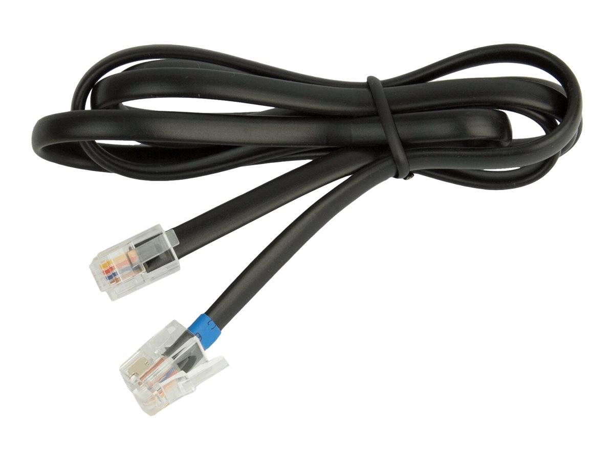 Schwarzes Ethernet-Kabel mit RJ45-Steckern, aufgerollt auf weißem Hintergrund.
