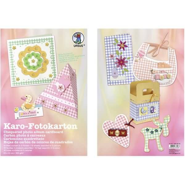 Fotokarton Karo 300g/qm 23x33cm VE=10 Bogen 5 Farben sortiert