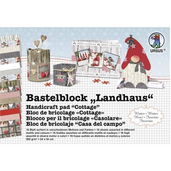Bastelblock Landhaus Winter 300g/qm 24x34cm VE=16 Blatt sortiert