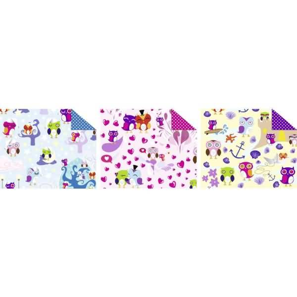 Fotokarton Eulen 300g/qm 49,5x68cm VE=10 Bogen 3 Motive sortiert