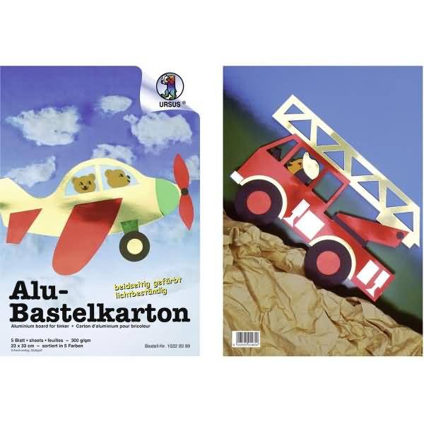 Alu-Bastelkarton 300g/qm 23x33cm VE=5 Blatt 5 Farben sortiert