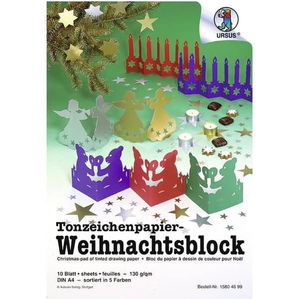 Tonzeichenpapier Weihnachtsblock A4 VE=20 Blatt 5 Farben sortiert