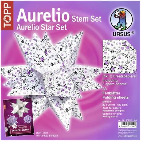 Faltblätter Aurelio Stern Melodie 120g/qm 20x20cm 33 Blatt weiß/schwarz/lila