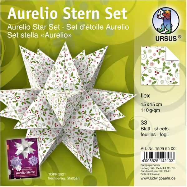 Faltblätter Aurelio Stern Ilex110g/qm 15x15cm weiß/rot/grün