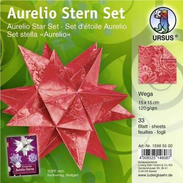 Faltblätter Aurelio Stern Wega 120g/qm 15x15cm rot/rot