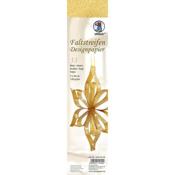 Faltstreifen Designpapier 120g/qm 7x30cm 33 Blatt Goldranken