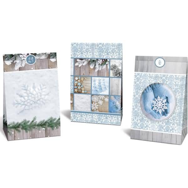 Adventskalender-Set Geschenktüten Frosty 12x19x6cm