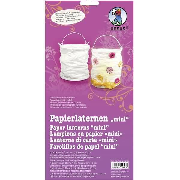 Papierlaterne Mini blanko Höhe 10cm Durchmesser 8cm weiß VE=6 Stück