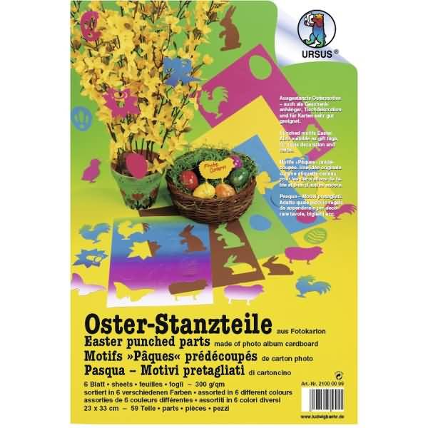 Fotokarton Stanzteile Ostern 23x33cm VE=6 Blatt 59 Teile farbig sortiert
