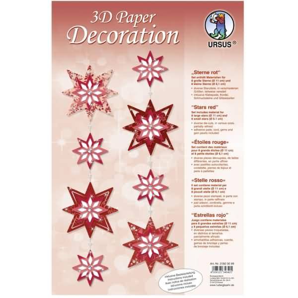 Bastelset 3D Paper Decoration Sterne rot