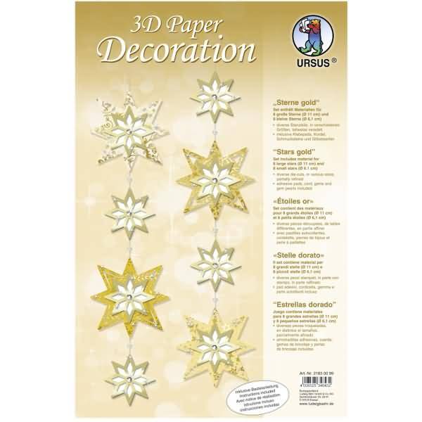 Bastelset 3D Paper Decoration Sterne gold