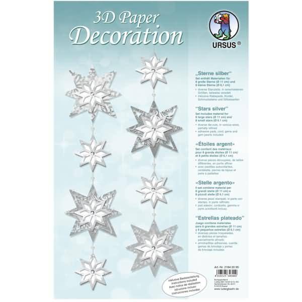 Bastelset 3D Paper Decoration Sterne silber