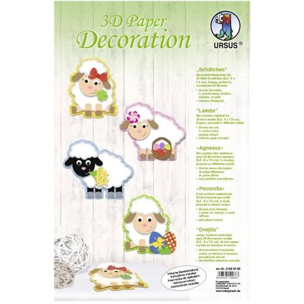 3D Paper Decoration 'Schäfchen' Set für 24 Deko-Schäfchen 6,5x9,5cm