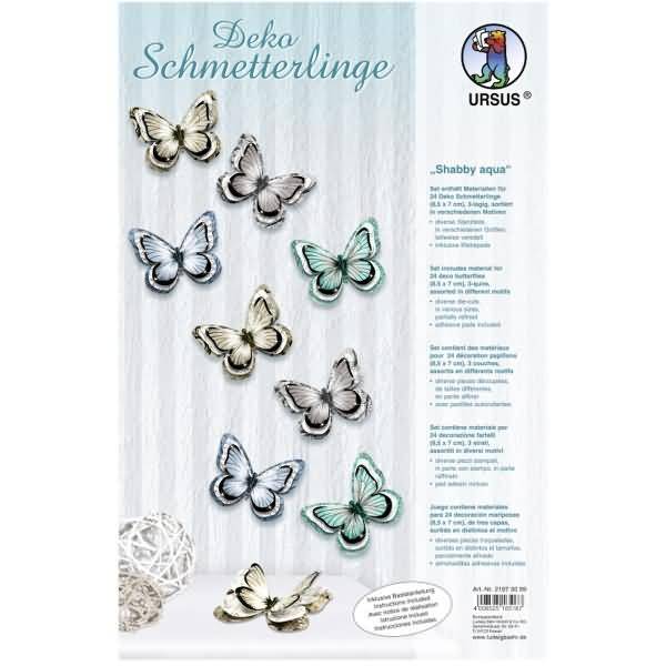 Deko Schmetterlinge 'Shabby aqua' Set für 24 Deko Schmetterlinge 8,5 x 7cm