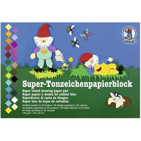 Tonpapier Block Super 130g/qm 24x34cm VE=50 Blatt 25 Farben sortiert