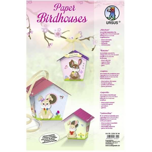 Paper Birdhouses 'Häschen' Set für 2 große und 8 kleine Vogelhäuschen