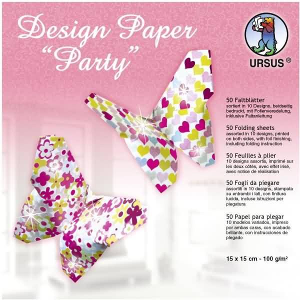 Desinpapier Faltblätter 'Party' 100g/qm 15x15cm VE=50 Blatt sortiert 10 Designs