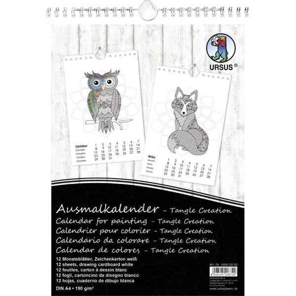 Ausmalkalender A4 Tangle Creation 12 Blatt Tiermotive