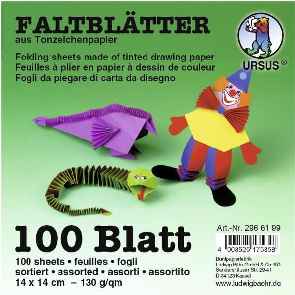 Tonpapier-Faltblätter 130g/qm Normalfarben 14x14cm VE=100 Blatt 10 Farben sortiert