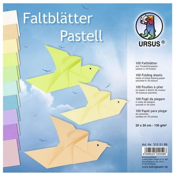 Tonpapier-Faltblätter 130g/qm Pastellfarben 20x20cm VE=100 Blatt 10 Farben sortiert