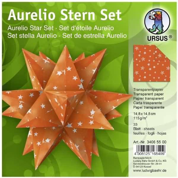 Faltblätter Aurelio Stern Silver Stars 115g/qm 14,8x14,8cm orange/silber