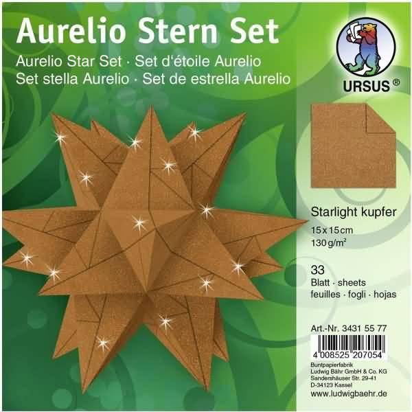 Faltblätter Aurelio stern Starlight 120g/qm kupfer matt 15x15cm
