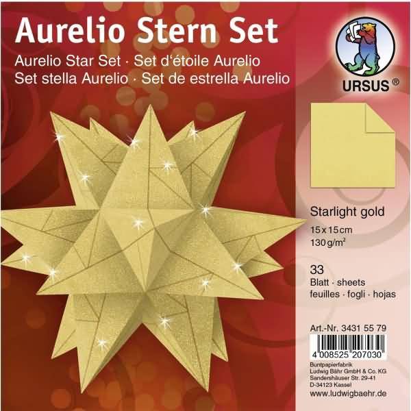 Faltblätter Aurelio stern Starlight 120g/qm gold matt 15x15cm