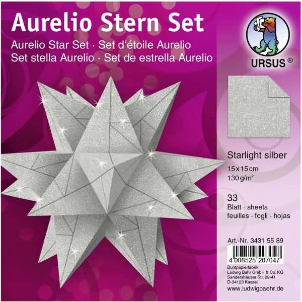 Faltblätter Aurelio stern Starlight 120g/qm silber matt 15x15cm