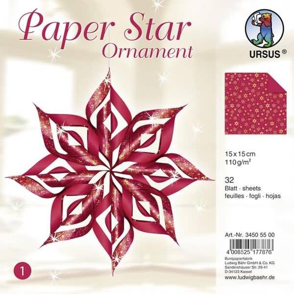 Papier Stern Ornament Set 1 110g/qm 15x15cm 32 Blatt rot